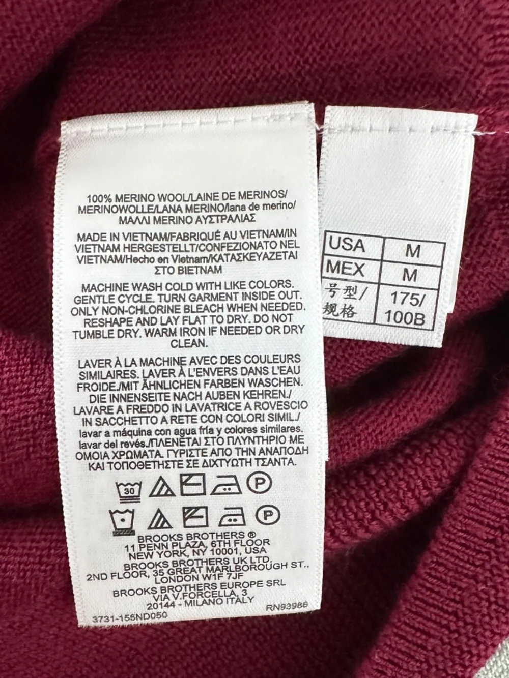 Brooks Brothers Mens Medium Merino Wool Burgundy Quarter Zip Sweater Used